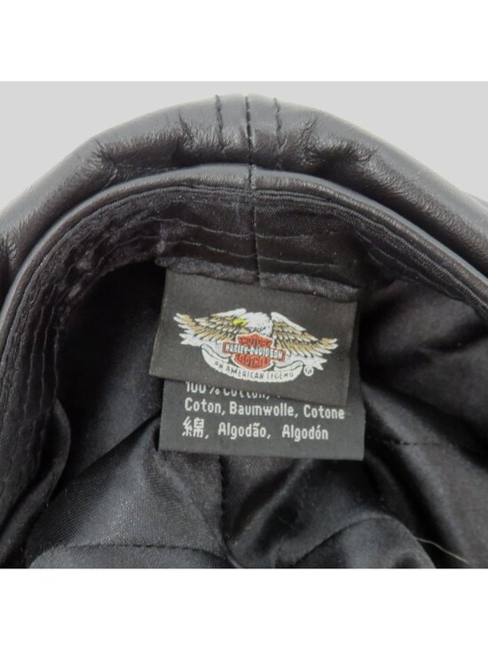 Harley Davidson Adult Large Black Leather Embroidered Lace Up Cabbie Newsboy Hat main image 7